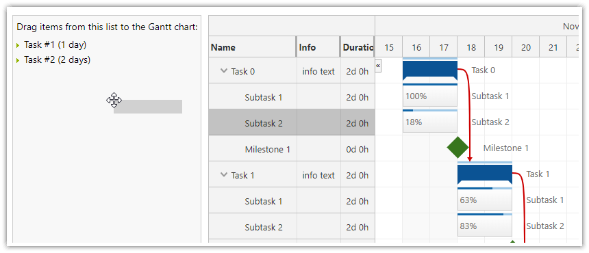 External Drag and Drop of Gantt Chart Tasks