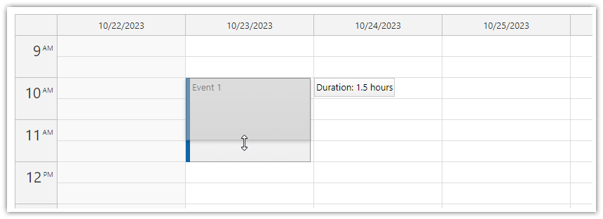 JavaScript Calendar Event Resizing Display Target Duration
