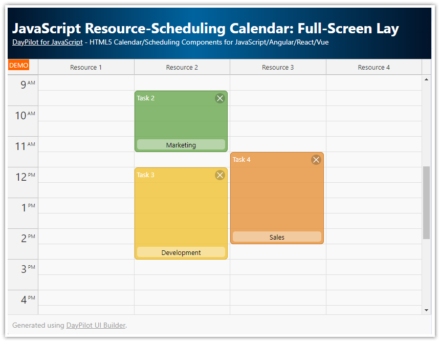 JavaScript Resource-Scheduling Calendar - Full-Screen Layout JavaScript Resource-Scheduling Calendar - Full-Screen Layout