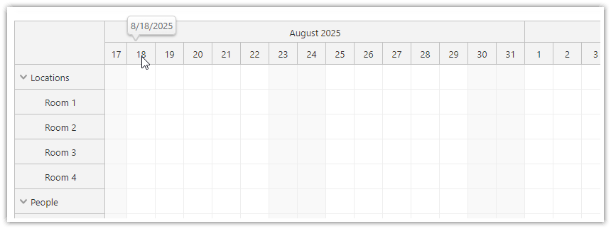 JavaScript Scheduler Time Header Bubble - Hover Callout
