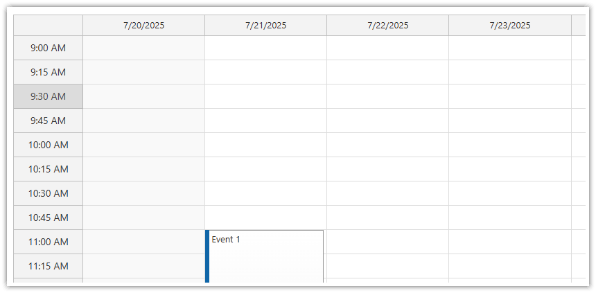 JavaScript Calendar   Time Header Cell Duration