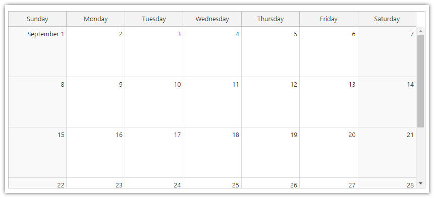 JavaScript Monthly Calendar 100 Percent Height