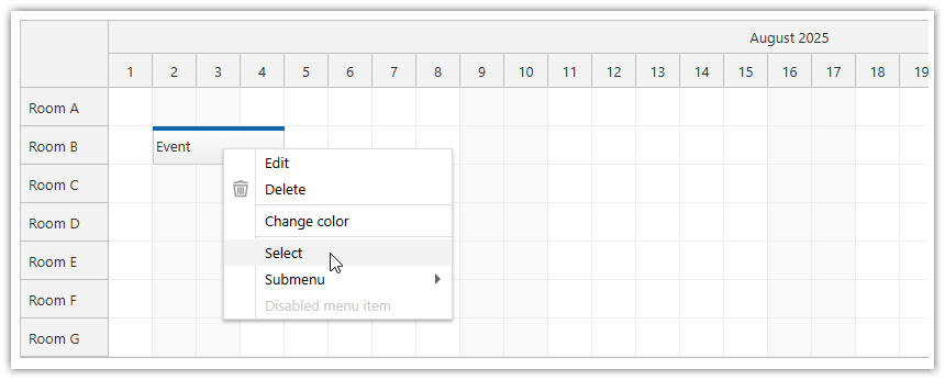 JavaScript Calendar Scheduler Context Menu