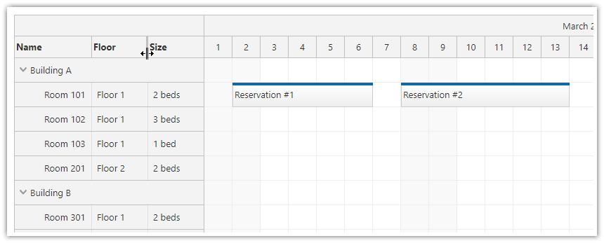 JavaScript Scheduler - Row Header Column Resizing
